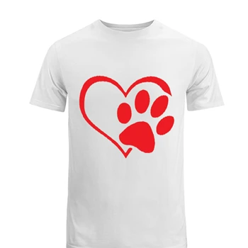 Paw Print Heart Tee, Paw Heart Clipart T-shirt, Dog Cat Lovers shirt,  Animal Printed Design Men's Fashion Cotton Crew T-Shirt