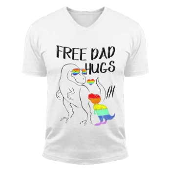 Free Dad Hugs Tee,  LGBT Pride Dad Dinosaur Rex Unisex Fashion Short Sleeve V-Neck T-Shirt