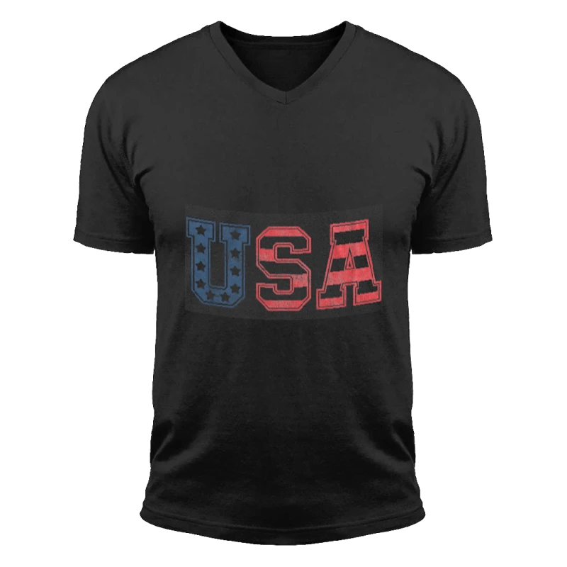 USA Vintage Design, 4th of July Indepence Day Graphic, Patriotic America Clipart- - Unisex Fashion Short Sleeve V-Neck T-Shirt