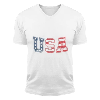 USA Vintage Design Tee, 4th of July Indepence Day Graphic T-shirt,  Patriotic America Clipart Unisex Fashion Short Sleeve V-Neck T-Shirt