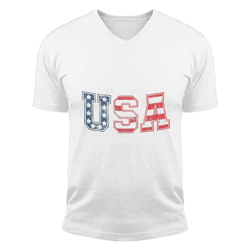 USA Vintage Design, 4th of July Indepence Day Graphic, Patriotic America Clipart-White - Unisex Fashion Short Sleeve V-Neck T-Shirt