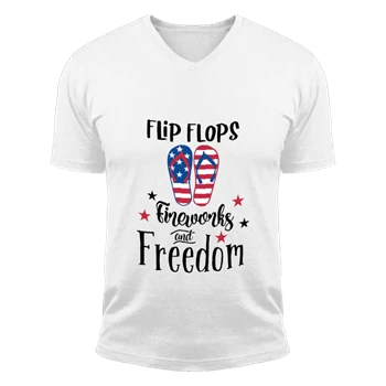 Flip Flops Fireworks And Freedom Design 4th Of July Design Tee, Independence Day Graphic T-shirt, Fourth Of July Gift Shirt, Patriotic Gift Tee,  God Bless America Unisex Fashion Short Sleeve V-Neck T-Shirt