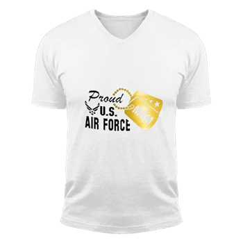Proud Air Force Mom Tee, Metallic Gold Military Dog Tag T-shirt,  Dog tag clipart Unisex Fashion Short Sleeve V-Neck T-Shirt