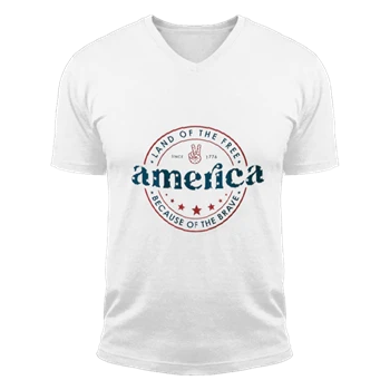 America Land Of The Free Because Of The Brave Tee, 4th of July T-shirt, Fourth of July Shirt, Patriotic Tee, Independence Day T-shirt,  Sublimation Unisex Fashion Short Sleeve V-Neck T-Shirt