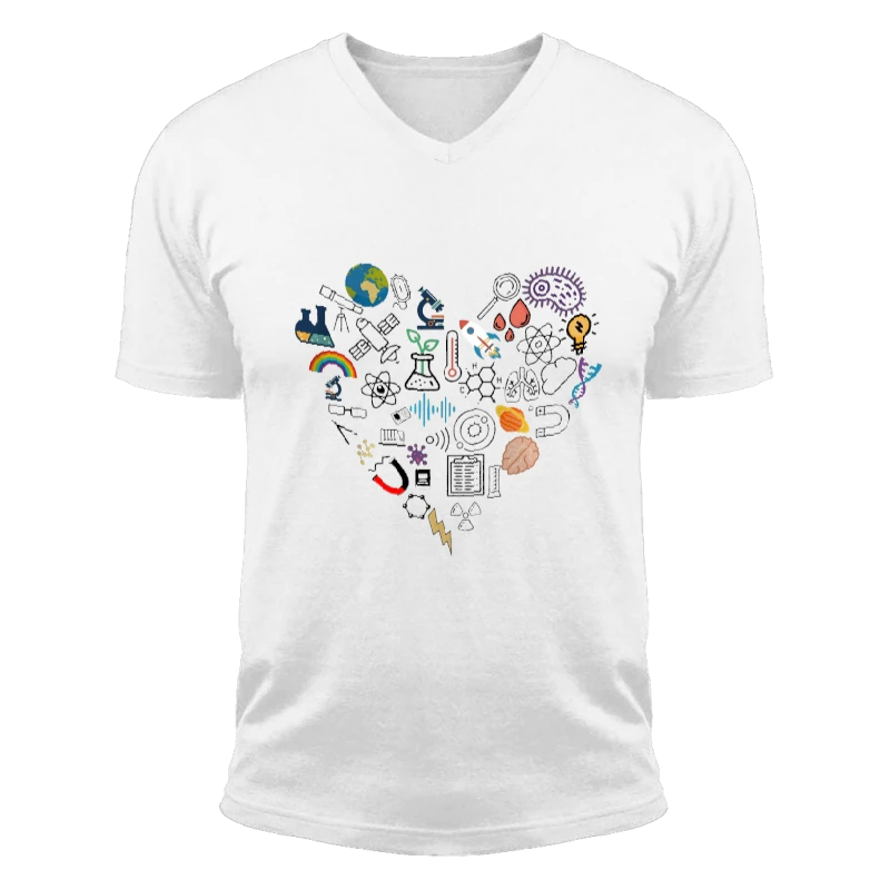 science heart Sweat clipart,Stem heart design. science Student Gift, Science graphic, Technology student-White - Unisex Fashion Short Sleeve V-Neck T-Shirt