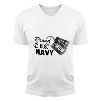 Proud US Navy Mom Tee, Metallic Silver Military Dog Tag clipart Unisex Fashion Short Sleeve V-Neck T-Shirt