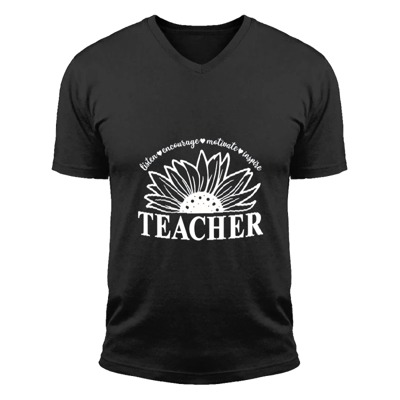 Teacher Sunflower,Teach Encourage Motivate Inspire,Teacher Life,School,Back To School,School Teacher Gift- - Unisex Fashion Short Sleeve V-Neck T-Shirt