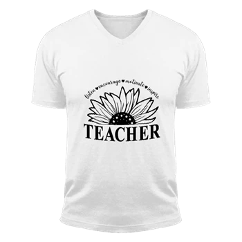 Teacher Sunflower Tee, Teach Encourage Motivate Inspire T-shirt, Teacher Life Shirt, School Tee, Back To School T-shirt, School Teacher Gift Unisex Fashion Short Sleeve V-Neck T-Shirt