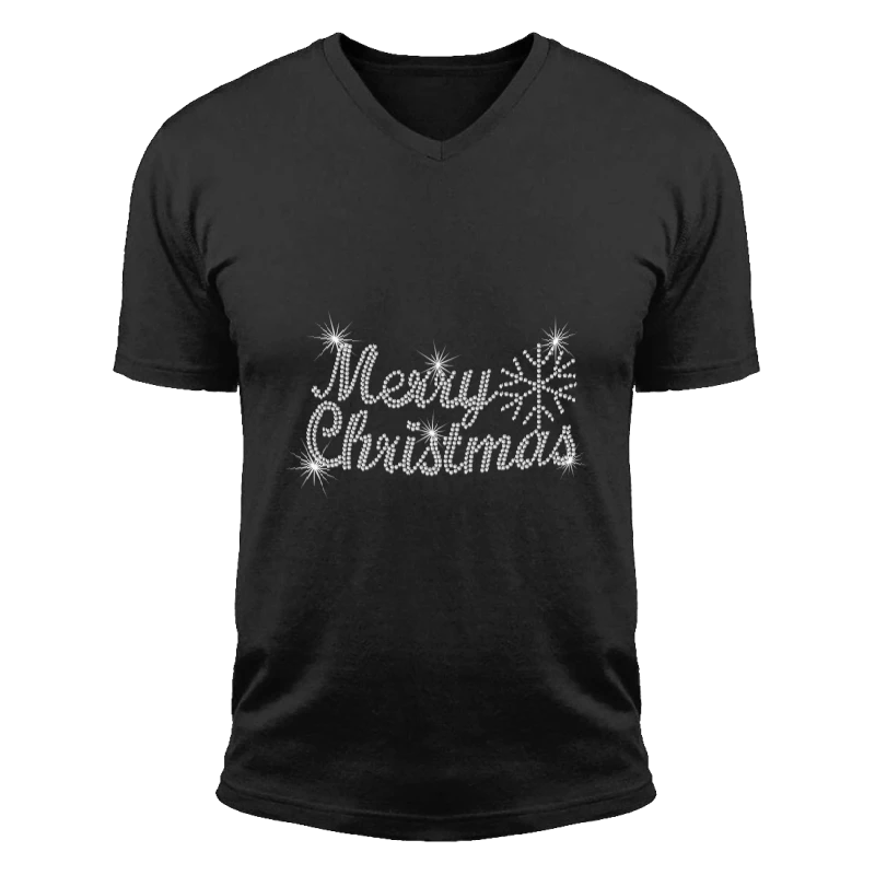 MERRY CHRISTMAS, crystal rhinestone design, Ladies fitted XMAS clipart- - Unisex Fashion Short Sleeve V-Neck T-Shirt