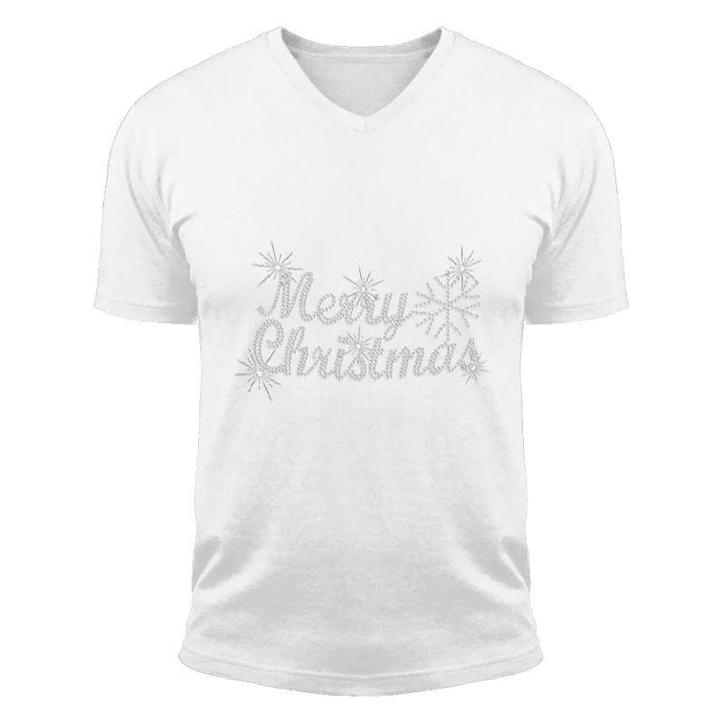MERRY CHRISTMAS, crystal rhinestone design, Ladies fitted XMAS clipart-White - Unisex Fashion Short Sleeve V-Neck T-Shirt