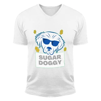 dog clipart Tee, Sugar Doggy design T-shirt,  Sweet Dog Graphic Unisex Fashion Short Sleeve V-Neck T-Shirt