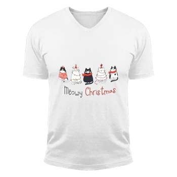 Meowy Christmas Tee, Christmas Cat T-shirt, Merry Christmas Shirt, Cat Lover Tee, Christmas Gift T-shirt,  Christmas Gift For Cat Mom Gifts For Cat Lover Unisex Fashion Short Sleeve V-Neck T-Shirt