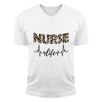 RN LPN Nurse Life Tee, Leopard Cheetah Design T-shirt,  Nursing clipart Unisex Fashion Short Sleeve V-Neck T-Shirt