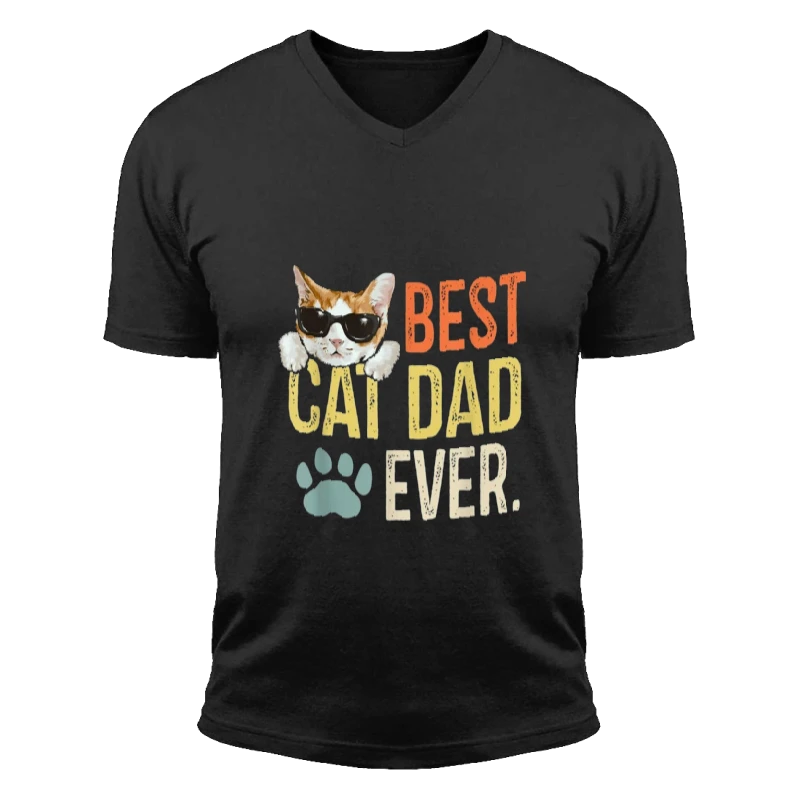 Best Cat Dad Ever, Funny Retro Cat Lover Fathers Day. Restro cat father day graphic- - Unisex Fashion Short Sleeve V-Neck T-Shirt