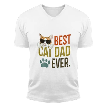 Best Cat Dad Ever Tee,  Funny Retro Cat Lover Fathers Day. Restro cat father day graphic Unisex Fashion Short Sleeve V-Neck T-Shirt