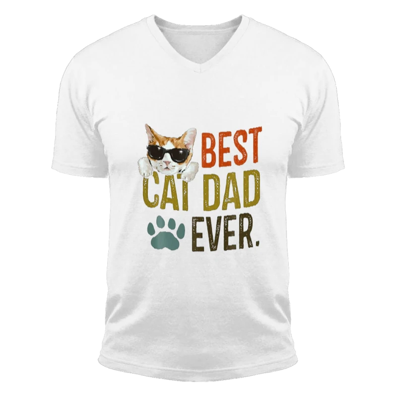 Best Cat Dad Ever, Funny Retro Cat Lover Fathers Day. Restro cat father day graphic-White - Unisex Fashion Short Sleeve V-Neck T-Shirt
