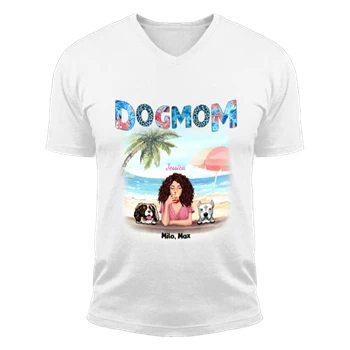 Personalized Dog mom in hot summer t shirt Tee, Customized Rest life in hot summer with sweet dogs Unisex Fashion Short Sleeve V-Neck T-Shirt