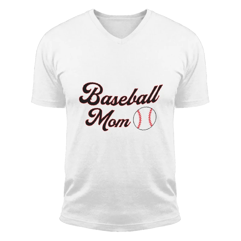 Baseball Mom Clipart, Game Day Mother's Day Mama Graphic-White - Unisex Fashion Short Sleeve V-Neck T-Shirt