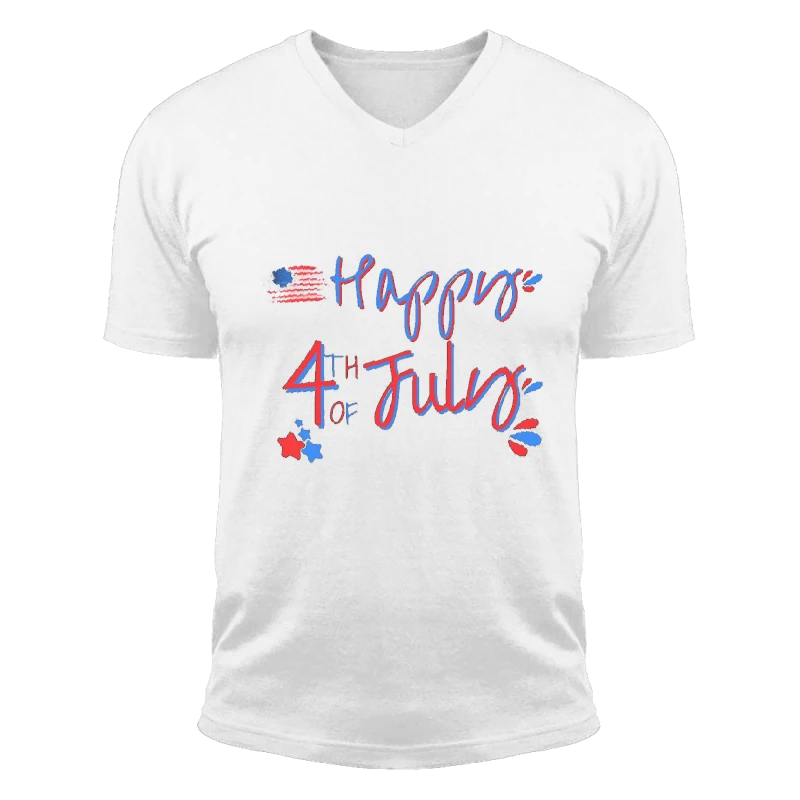4th of July, Happy 4th, Freedom, Fourth Of July, Patriotic, Independence Day, Patriotic Family-White - Unisex Fashion Short Sleeve V-Neck T-Shirt