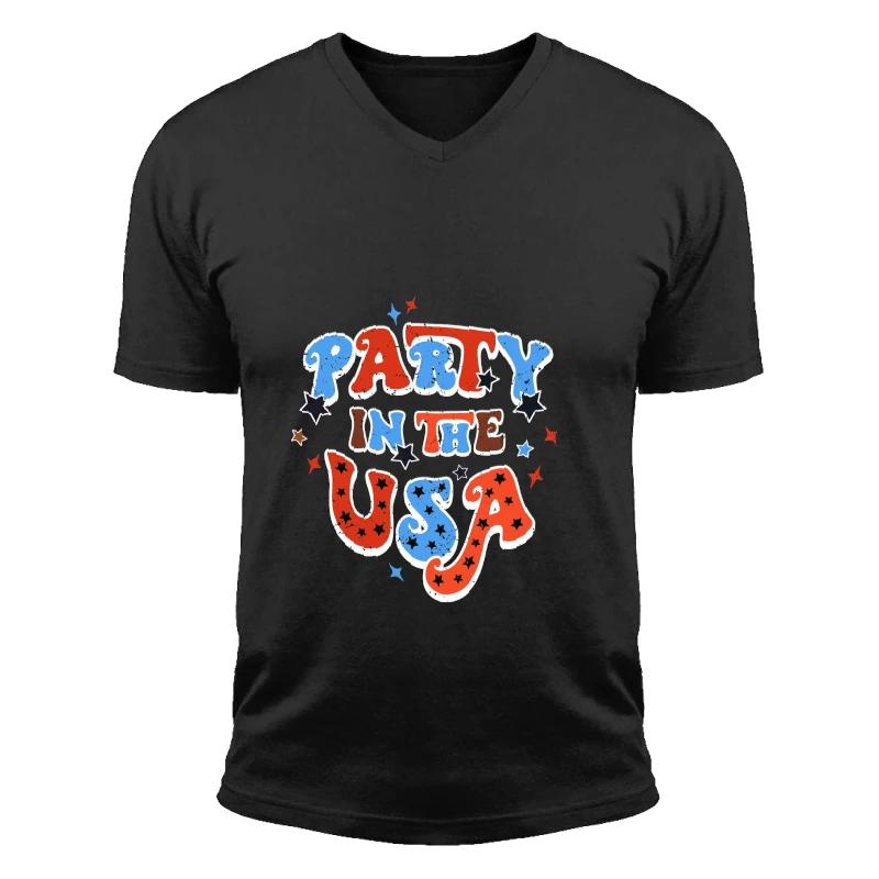 Retro Party in the USA, Party In The USA, 4th of July, Independence Day, USA Patriotic Tee, 4th of July Party- - Unisex Fashion Short Sleeve V-Neck T-Shirt