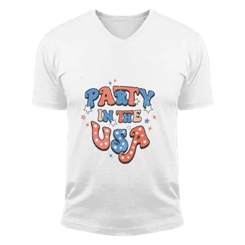 Retro Party in the USA Tee, Party In The USA T-shirt, 4th of July Shirt, Independence Day Tee, USA Patriotic Tee T-shirt,  4th of July Party Unisex Fashion Short Sleeve V-Neck T-Shirt
