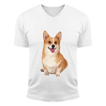 Cute Corgi Dog Sitting Tee, Cool dog clipart T-shirt,  Sitting Dog Graphic Unisex Fashion Short Sleeve V-Neck T-Shirt