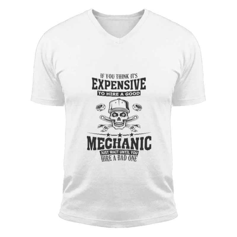 Mechanic clipart, Expensive Mechanic design, Mechanic svg, Mens WorkFather, Husband Design, Boyfriend Garage Gift-White - Unisex Fashion Short Sleeve V-Neck T-Shirt