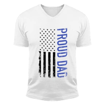 Proud dad design Tee,  US american flag father's day graphic Unisex Fashion Short Sleeve V-Neck T-Shirt