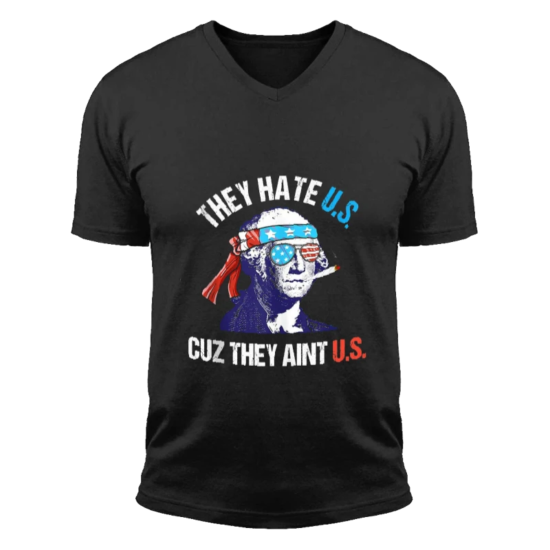 4th Of July Design, Independence Day Clipart, 4th Of July Gift, They Hate Us Cuz They Ain't Us Funny 4th Of July Party Design- - Unisex Fashion Short Sleeve V-Neck T-Shirt