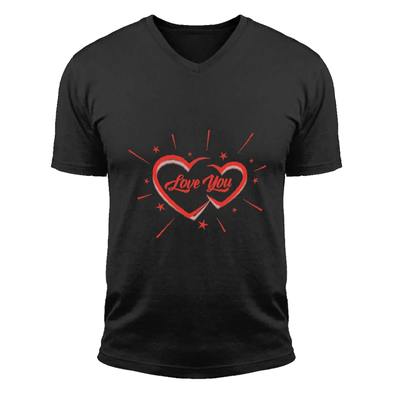 Love You, Valentine Design,Two Heart clipart,Heart Valentine Clipart- - Unisex Fashion Short Sleeve V-Neck T-Shirt