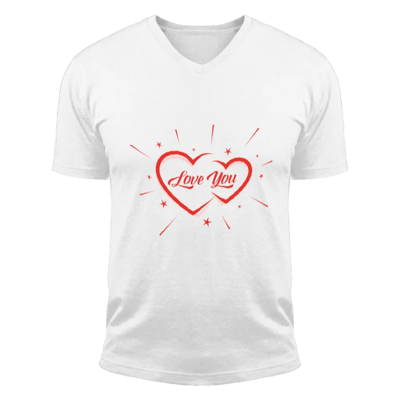 Love You, Valentine Design,Two Heart clipart,Heart Valentine Clipart-White - Unisex Fashion Short Sleeve V-Neck T-Shirt