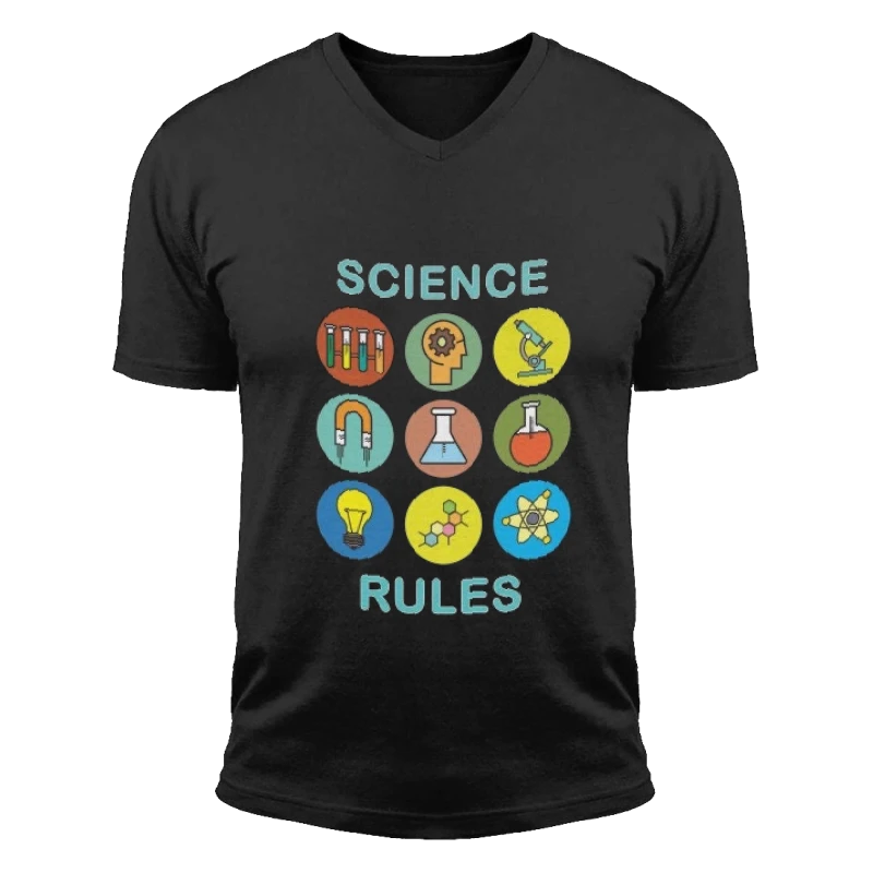 SCIENCE RULES Clipart, Science Symbols Design, Eco-Friendly Graphic- - Unisex Fashion Short Sleeve V-Neck T-Shirt