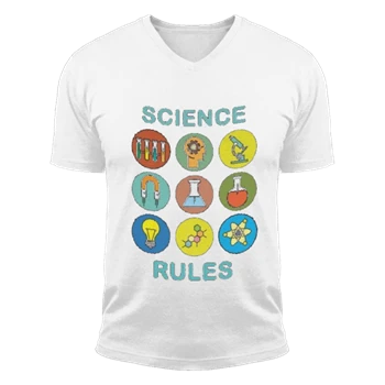 SCIENCE RULES Clipart Tee, Science Symbols Design T-shirt, Eco Shirt, Friendly Graphic Unisex Fashion Short Sleeve V-Neck T-Shirt