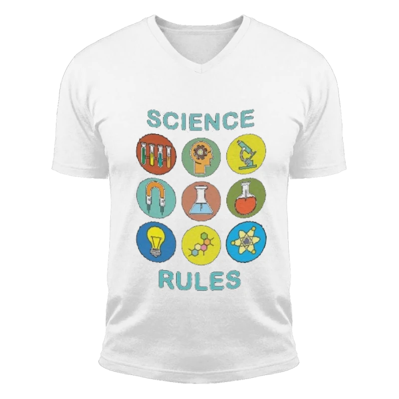 SCIENCE RULES Clipart, Science Symbols Design, Eco-Friendly Graphic-White - Unisex Fashion Short Sleeve V-Neck T-Shirt