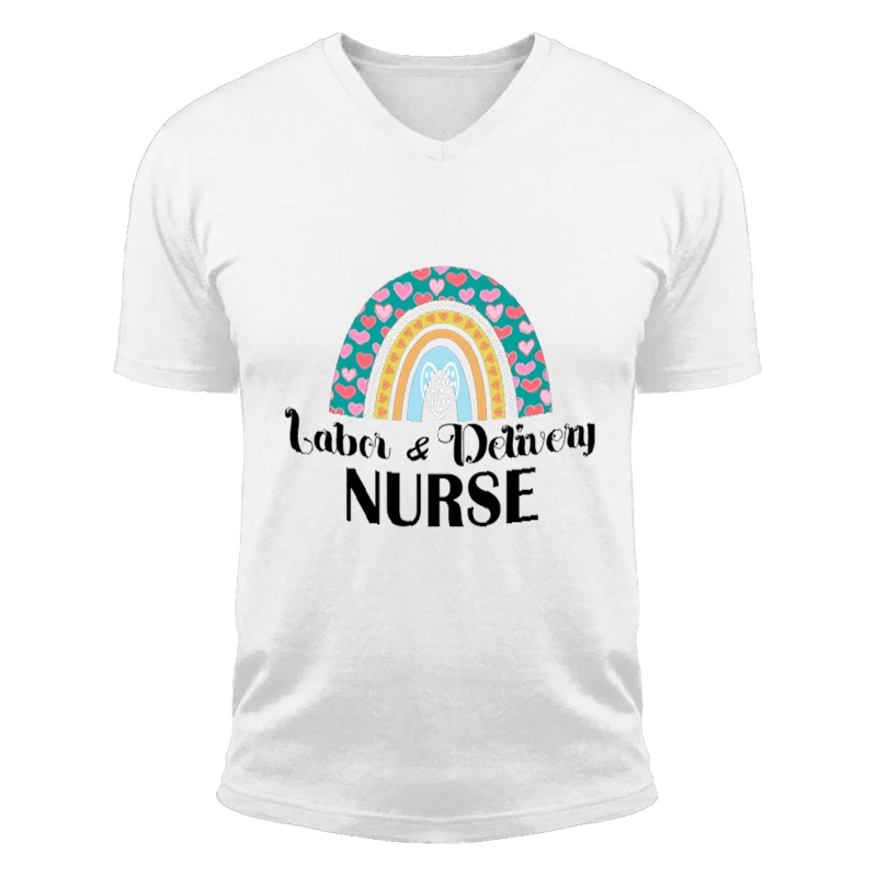 Labor and Delivery Nurse Clipart, L&D Nurse Design, Delivery Nurse Lifeline Graphic, Nurses Superhero Gift, Heartbeat Delivery Nurse-White - Unisex Fashion Short Sleeve V-Neck T-Shirt