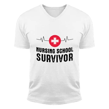 Nursing School Survivor Clipart Tee, Medical Nurse Graduation Student Unisex Fashion Short Sleeve V-Neck T-Shirt