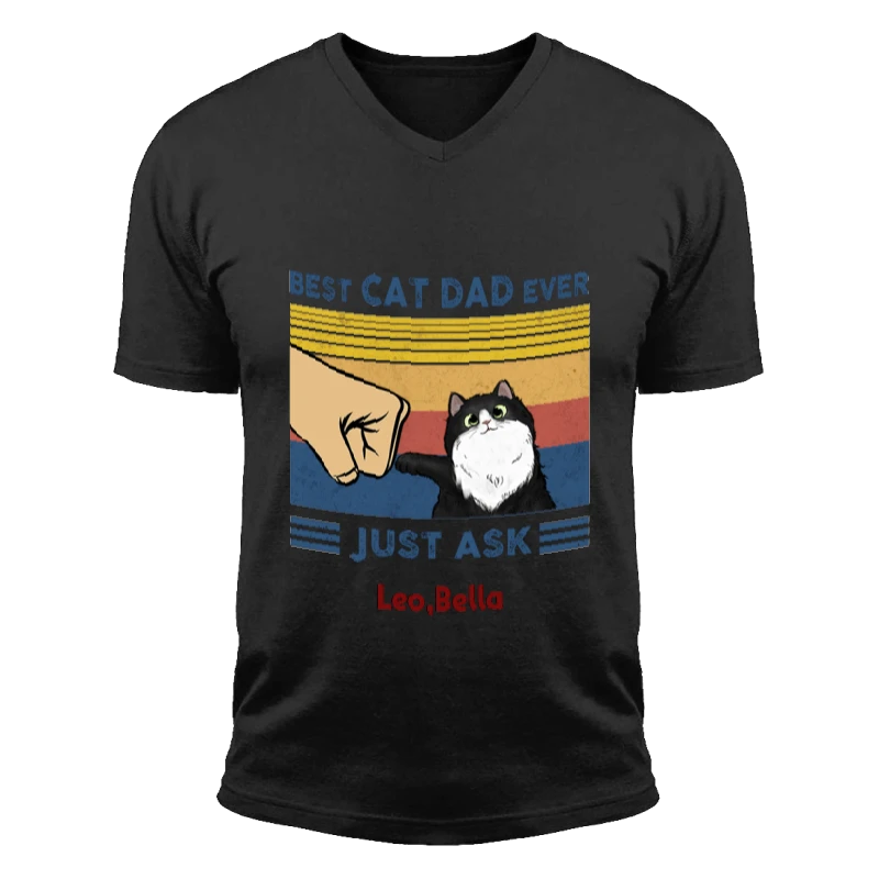 Customized Best Cat Dad Ever Design,Funny Pet Design Personalization- - Unisex Fashion Short Sleeve V-Neck T-Shirt