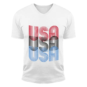 USA Funny Tee, Red White Blue Retro USA clipart T-shirt,  Cool USA Graphic Designs Unisex Fashion Short Sleeve V-Neck T-Shirt