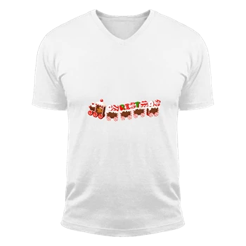 Christmas Candy Train Tee, Merry Christmas clipart T-shirt, Christmas train design Shirt,  printable Christmas Decoration Unisex Fashion Short Sleeve V-Neck T-Shirt