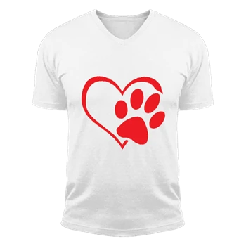 Paw Print Heart Tee, Paw Heart Clipart T-shirt, Dog Cat Lovers Shirt,  Animal Printed Design Unisex Fashion Short Sleeve V-Neck T-Shirt