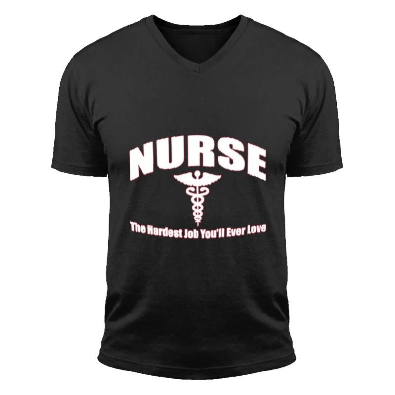 Nurse Clipart,Nursing The Hardest Job You Will Ever Love, RN LPN CNA Hospital Graphic- - Unisex Fashion Short Sleeve V-Neck T-Shirt