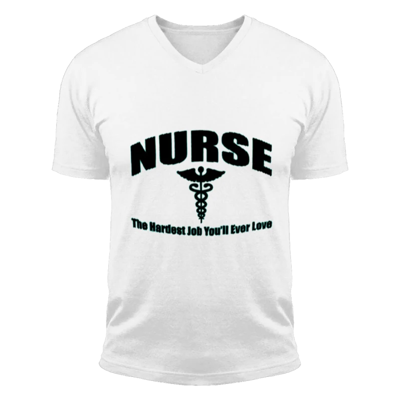 Nurse Clipart,Nursing The Hardest Job You Will Ever Love, RN LPN CNA Hospital Graphic-White - Unisex Fashion Short Sleeve V-Neck T-Shirt