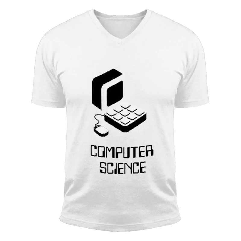 Computer Science Old School PC, Coder Funny clipart, Computer clipart-White - Unisex Fashion Short Sleeve V-Neck T-Shirt