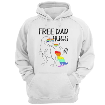 Free Dad Hugs Tee,  LGBT Pride Dad Dinosaur Rex Unisex Heavy Blend Hooded Sweatshirt