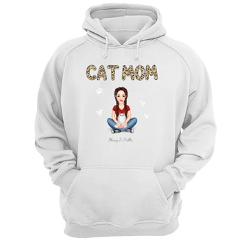 Cat Mom Pattern Real Woman Sitting With Fluffy Cat Personalized Unisex Heavy Blend Hooded Sweatshirt