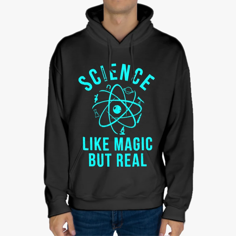Science Like Magic But Real, Funny Nerdy Teacher-Black - Unisex Heavy Blend Hooded Sweatshirt