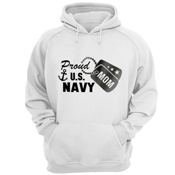 Proud US Navy Mom Tee, Metallic Silver Military Dog Tag clipart Unisex Heavy Blend Hooded Sweatshirt
