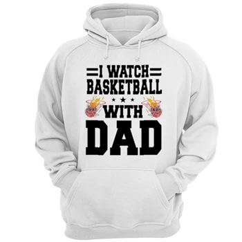 I Watch Basketball With Dad Design Tee, Basketball Lover Gift T-shirt, Basketball Player Shirt, Basketball Dad Graphic Tee, Basketball Design T-shirt,  Ball Game Graphic Unisex Heavy Blend Hooded Sweatshirt