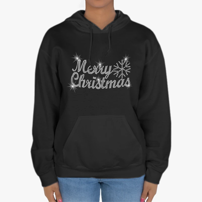 MERRY CHRISTMAS, crystal rhinestone design, Ladies fitted XMAS clipart-Black - Unisex Heavy Blend Hooded Sweatshirt