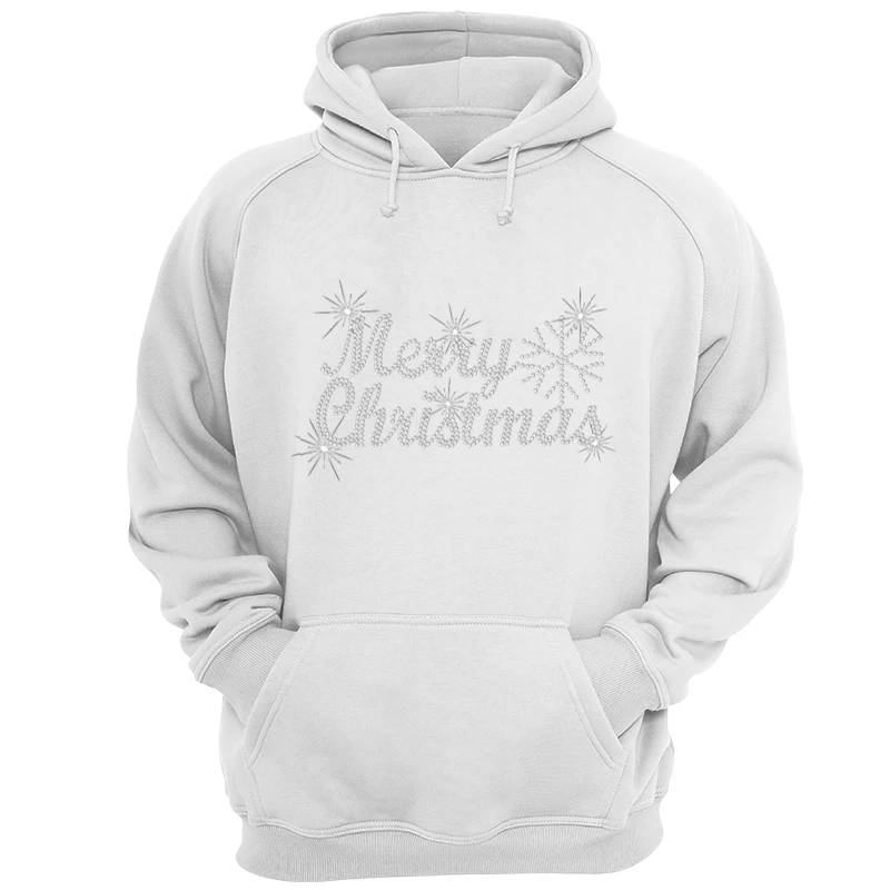 MERRY CHRISTMAS, crystal rhinestone design, Ladies fitted XMAS clipart- - Unisex Heavy Blend Hooded Sweatshirt